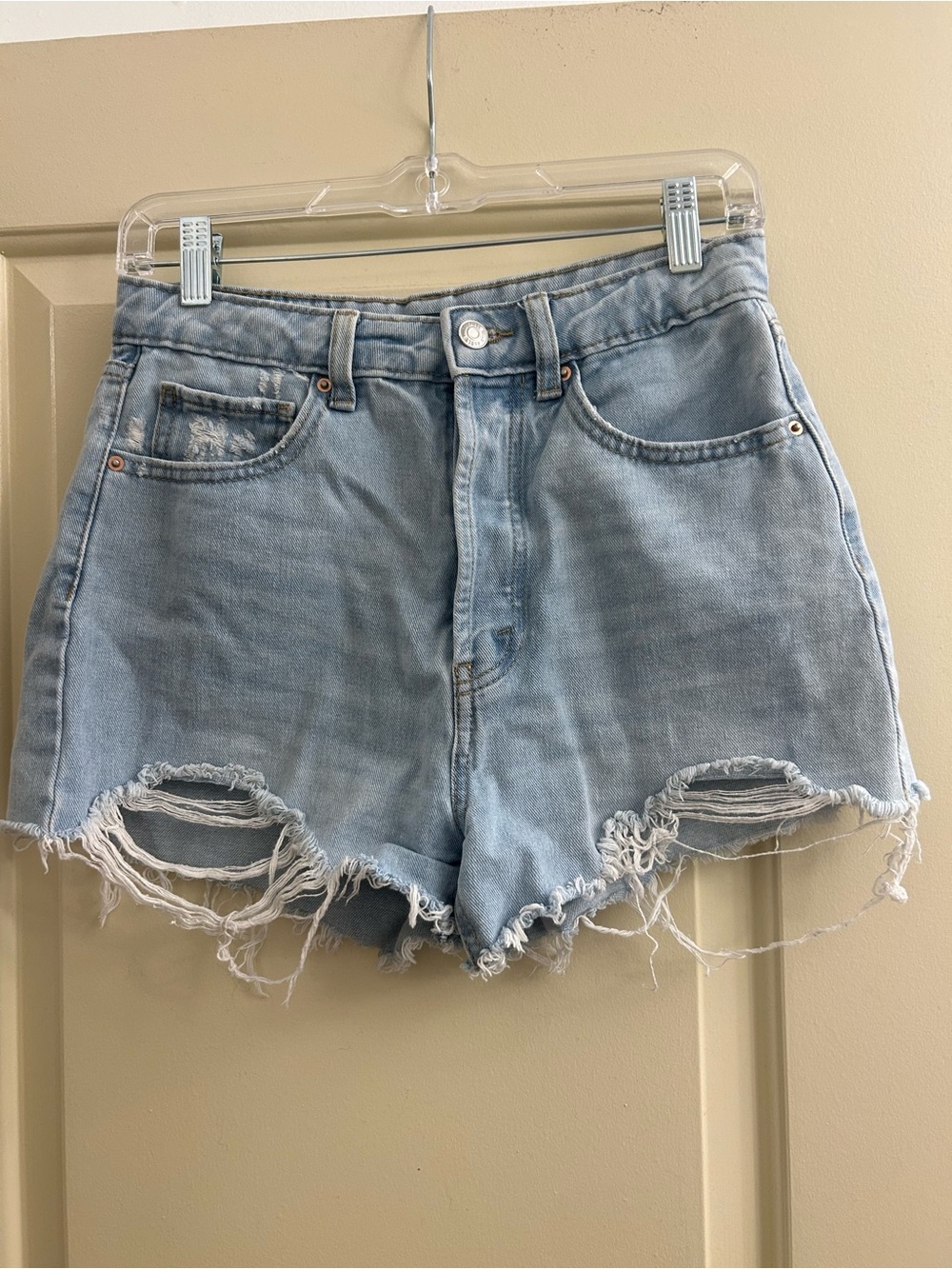 Light Blue Distressed Denim Shorts